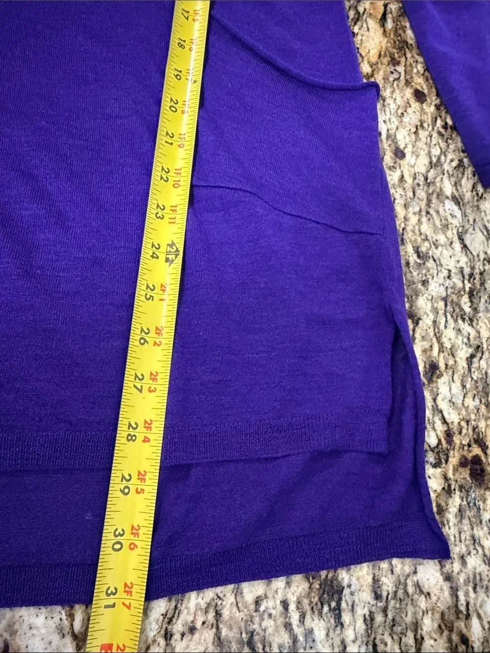 Eileen Fisher Merino Wool Tunic Sweater Purple V Neck Pockets PL Petite